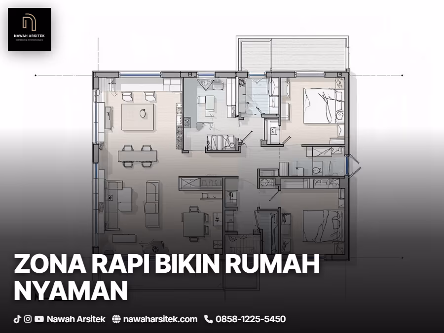 denah rumah minimalis 3 kamar ukuran 7x9 harus memilah zona dengan rapi